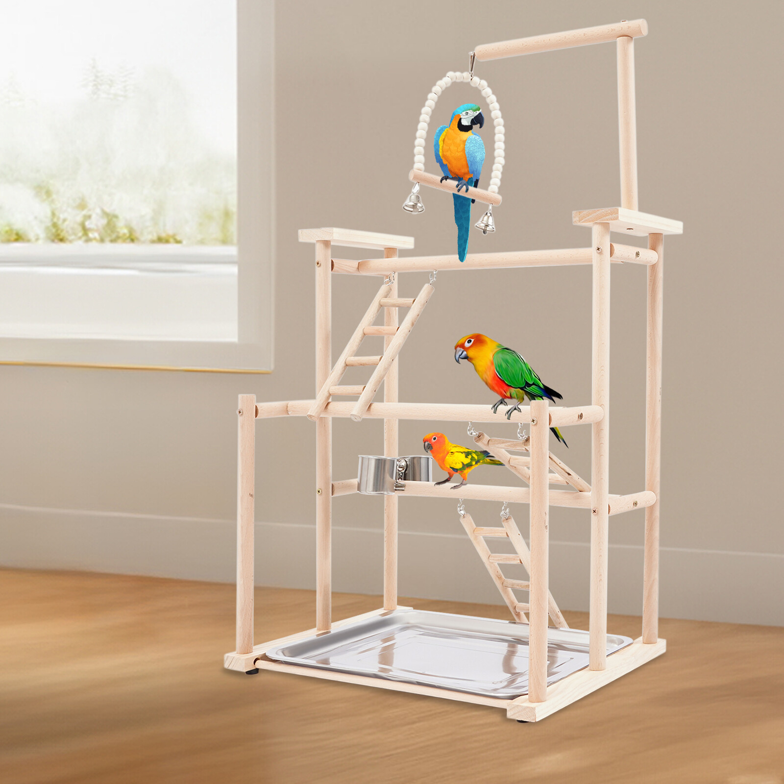 Pet Parrot Playstand Parrots Bird Playground Bird Play Stand Wood Perch Gym Play
