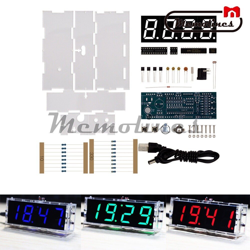 DC 5V LED Electronic 4-Bit Digital Temperature Thermometer Clock Kits *vv