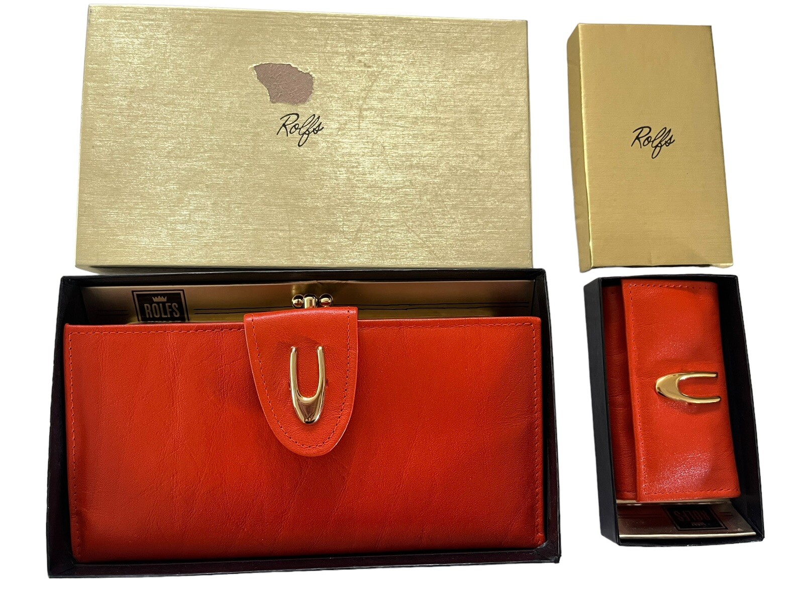 VTG Rolf’s Orange Cowhide Leather Wallet Key Holder Set NEW OG BOX