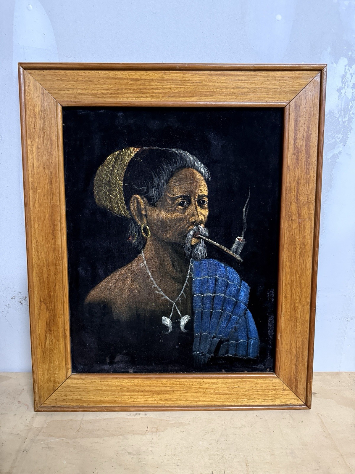 Framed textile portrait artwork