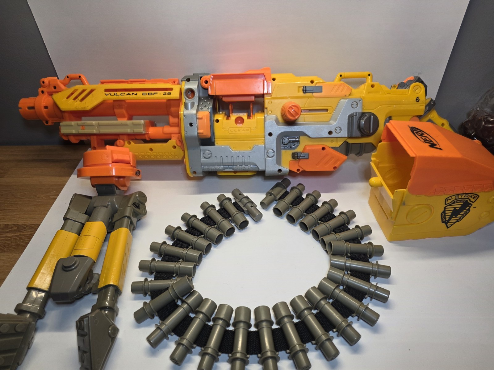 Nerf N-Strike Vulcan EBF-25 Dart Blaster Toy Gun Missing Handle-Working