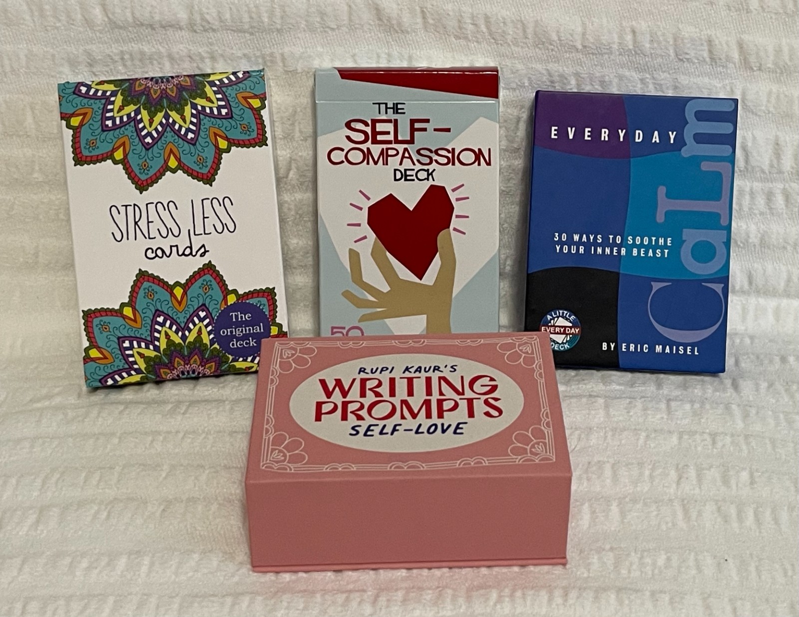 Lot of 4 Self-Compassion, Self-Love ( Rami Kaur), and anti-stress Card Decks