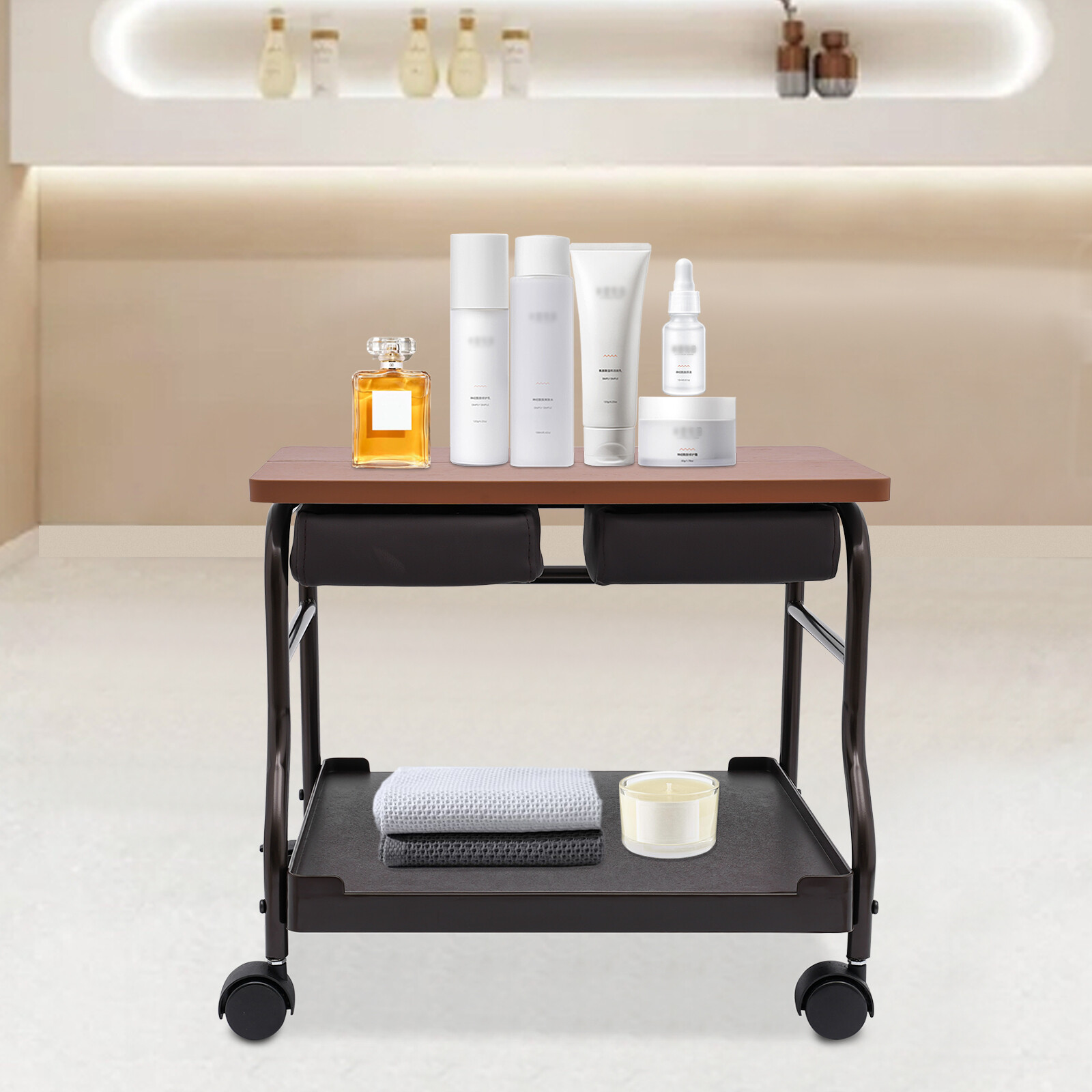 Beauty Salon Nail Foot Bath Spa Foot Trolley Cart+Wheels for Foot Rest Pedicure