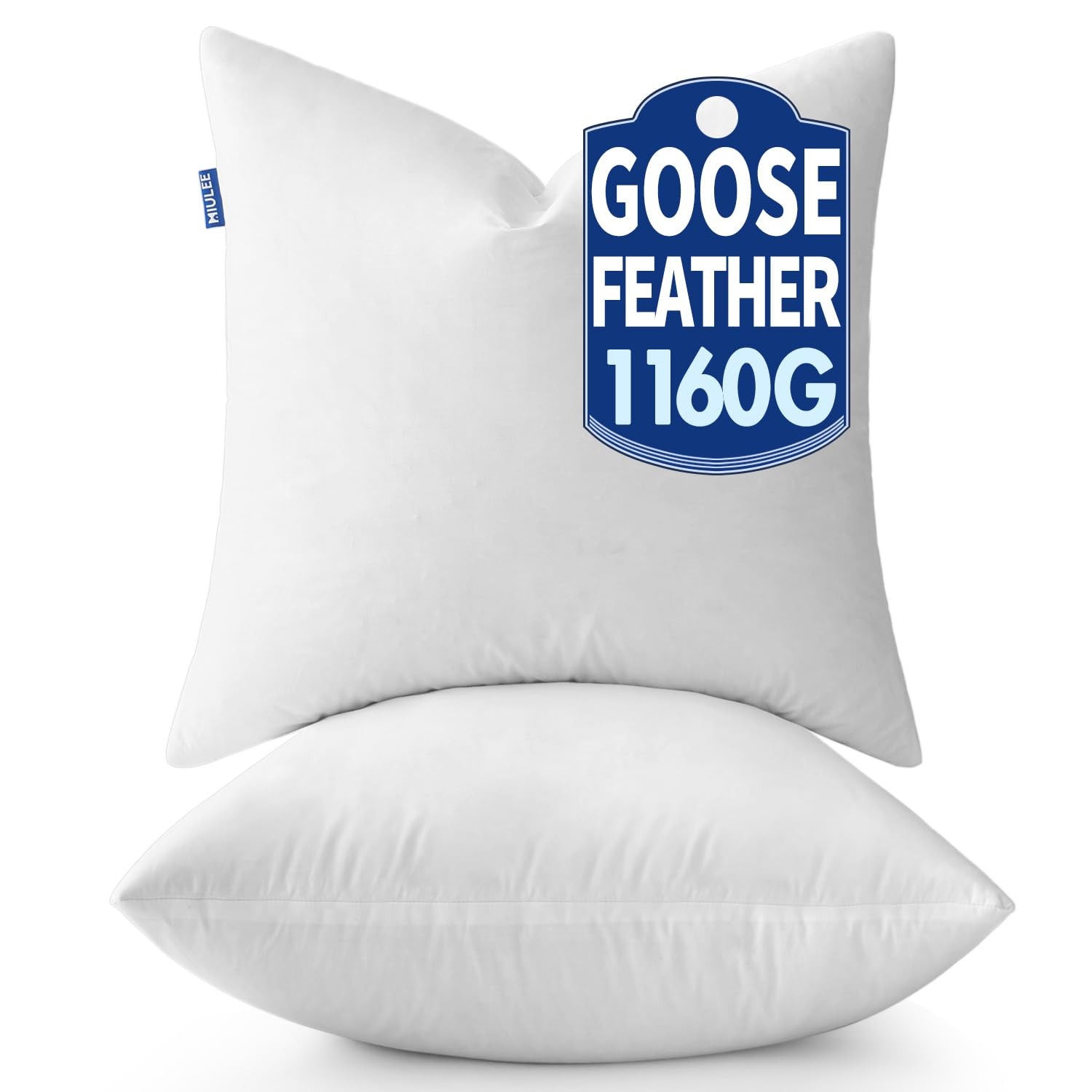MIULEE 22 x 22 Goose Feather Down Pillows with 100% Cotton 22x22 inch, White 