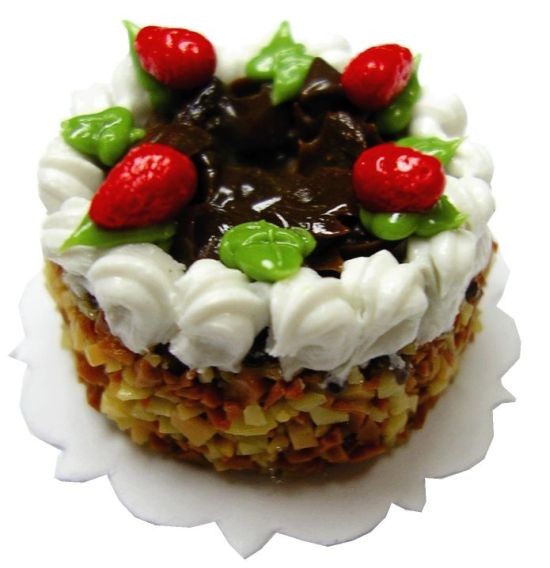 Dollhouse Chocolate Cream Berry Garnish Cake 1:12 Scale Miniature Dessert