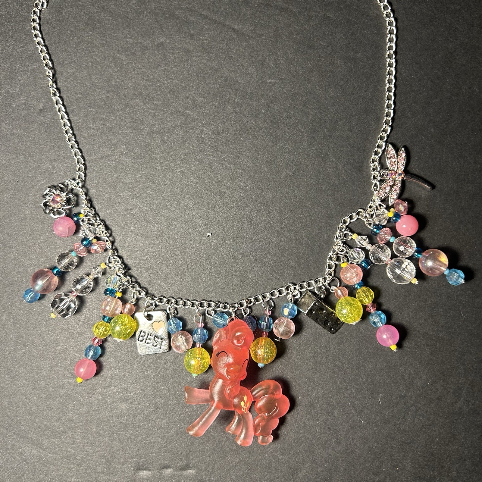 Handmade Necklace My Little Pony Charm Glass & Plastic Breads Pinkie Pie Pink