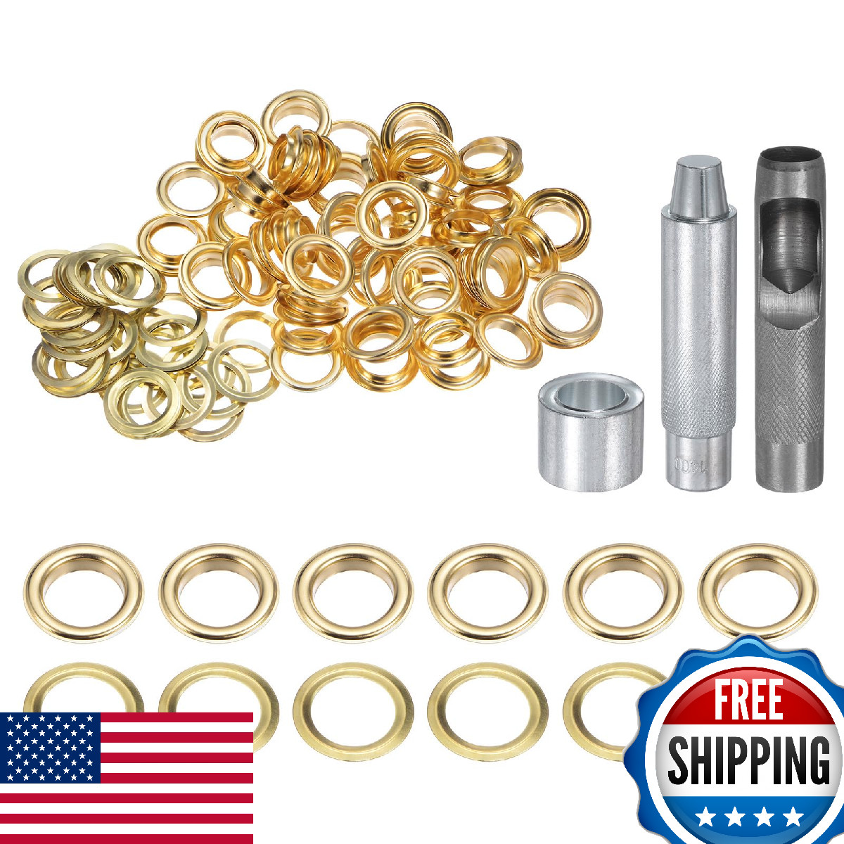 HARFINGTON 100pcs 17mm Copper Grommet Tool Kit Eyelet Set w/ Punch & Install Too