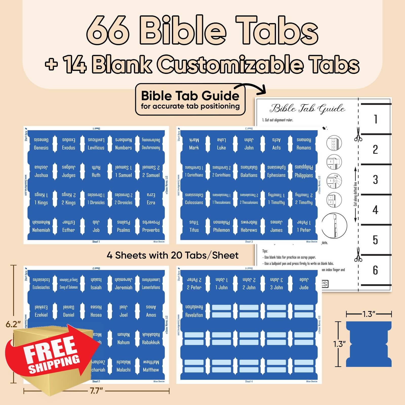 EssexWares Blue Denim Bible Tabs Large Print 80 Tabs