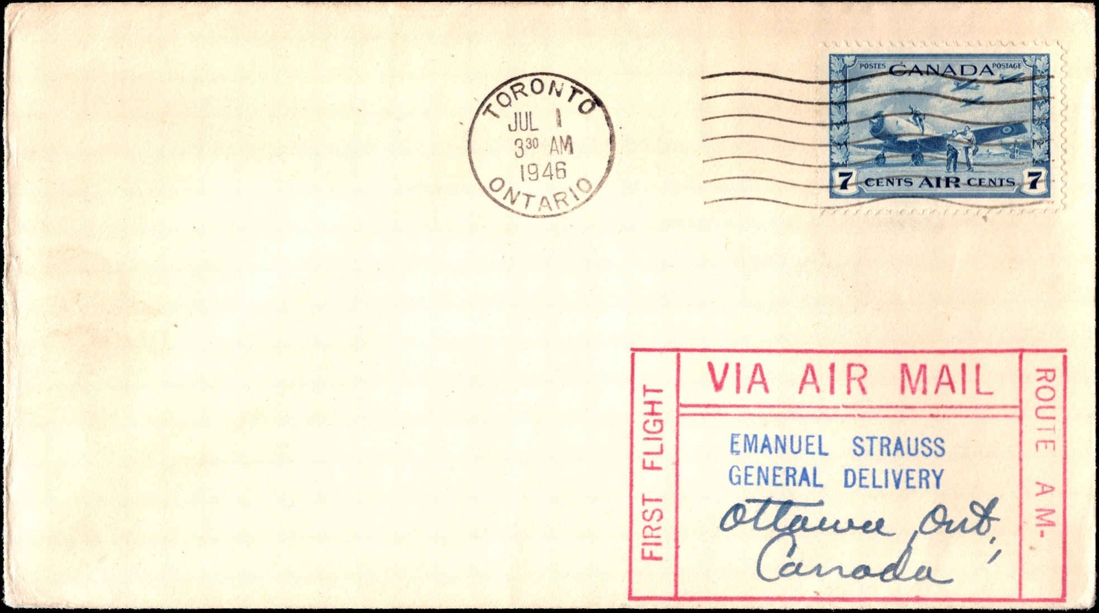 1948 Canada TCA First Flight Cover Ottawa to Saint John NB