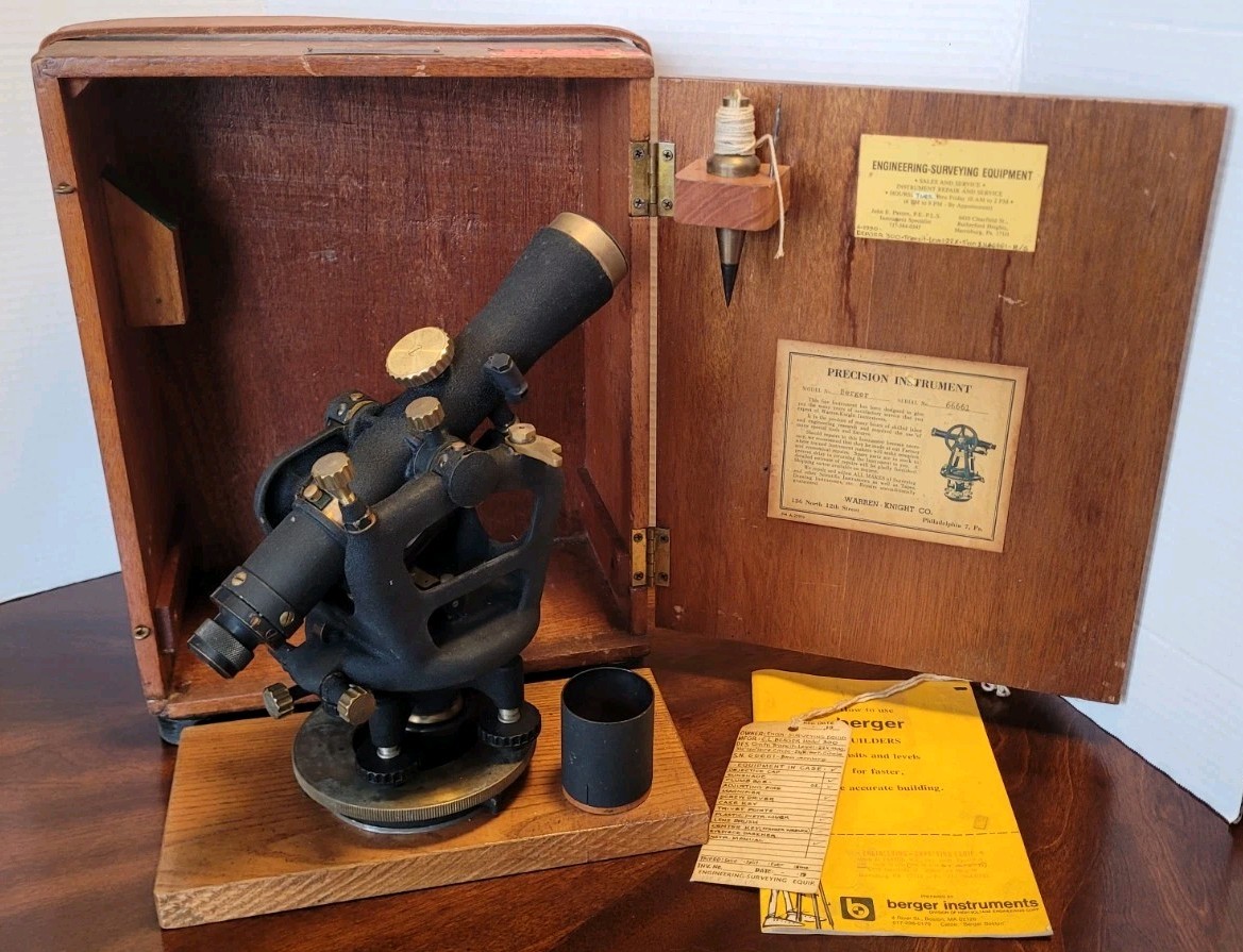 Antique C.L. Berger & Sons Boston Surveyor’s Transit Engineering Tool W/ Case 