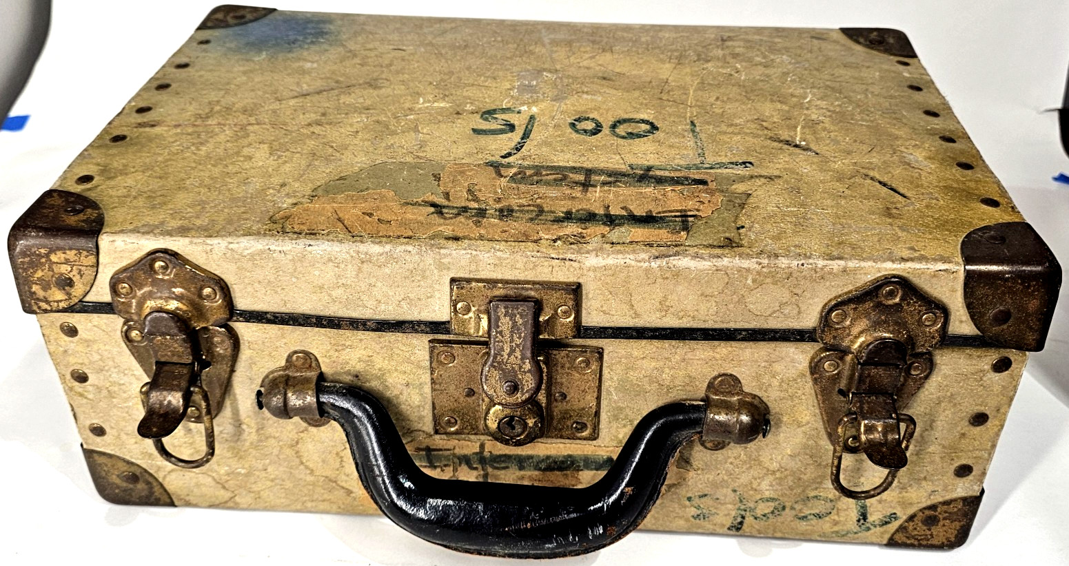 1931 Antique Liebermann Trunk Leather Goods Lansing MI steamer luggage doll case