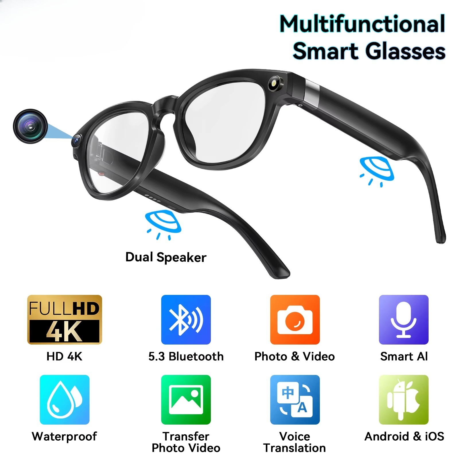 AI Smart Glasses Bluetooth Call With AI Voice Translate Intelligent shooting NEW