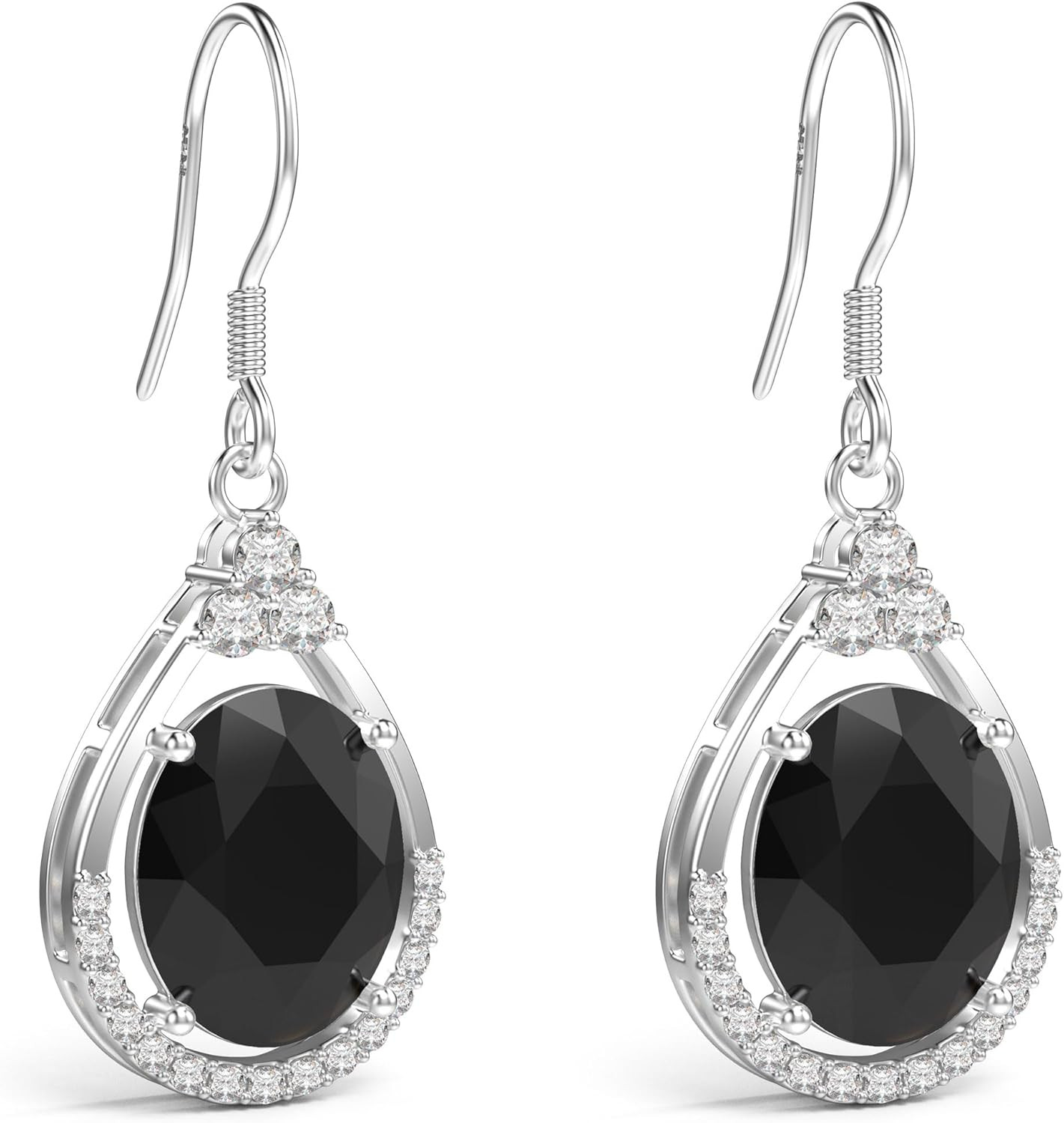 18K White Gold Plated Sterling Silver Oval Cut Cubic Zirconia Drop Dangle Earrin