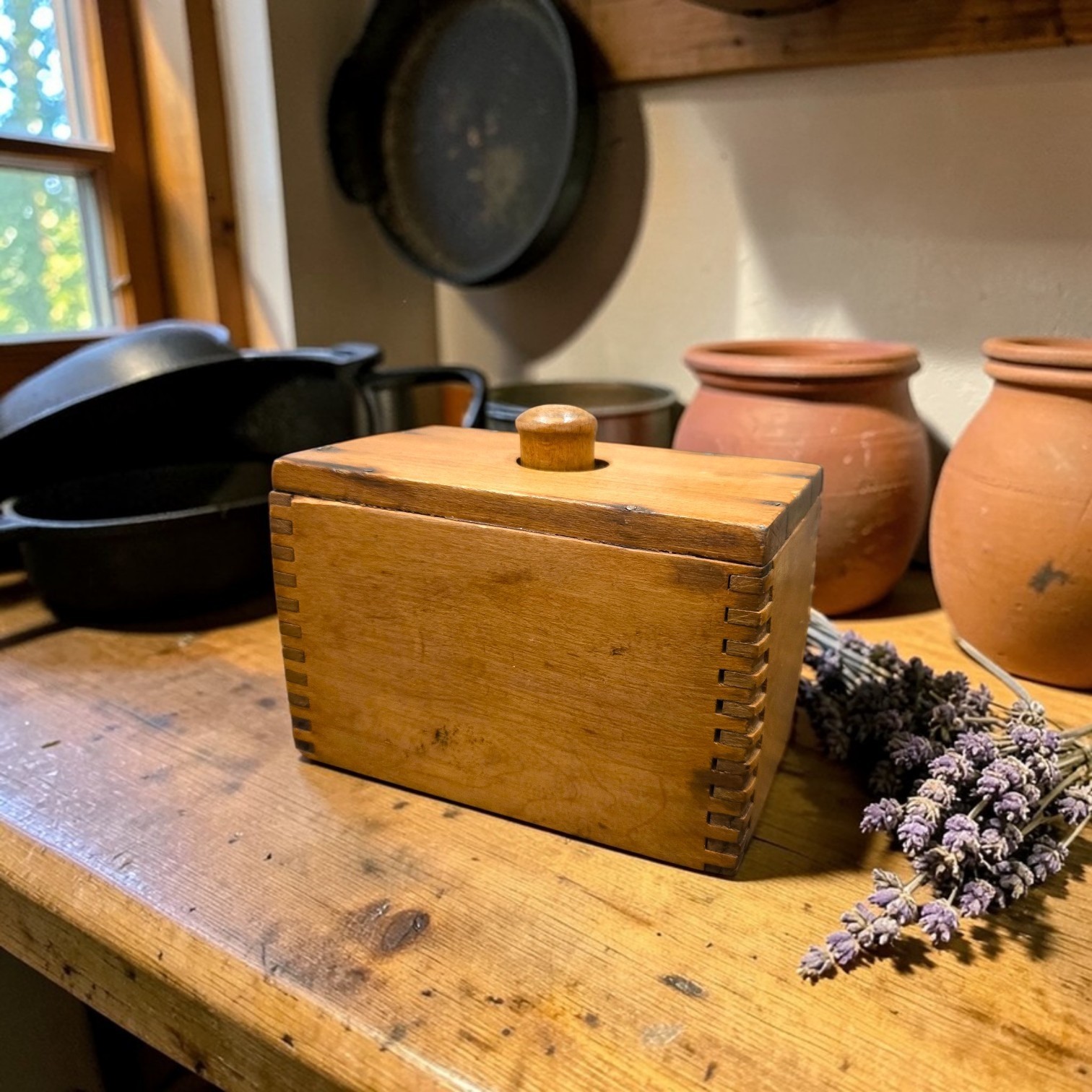 Vintage Primitive Butter Mold Press Wood and Tongue Groove