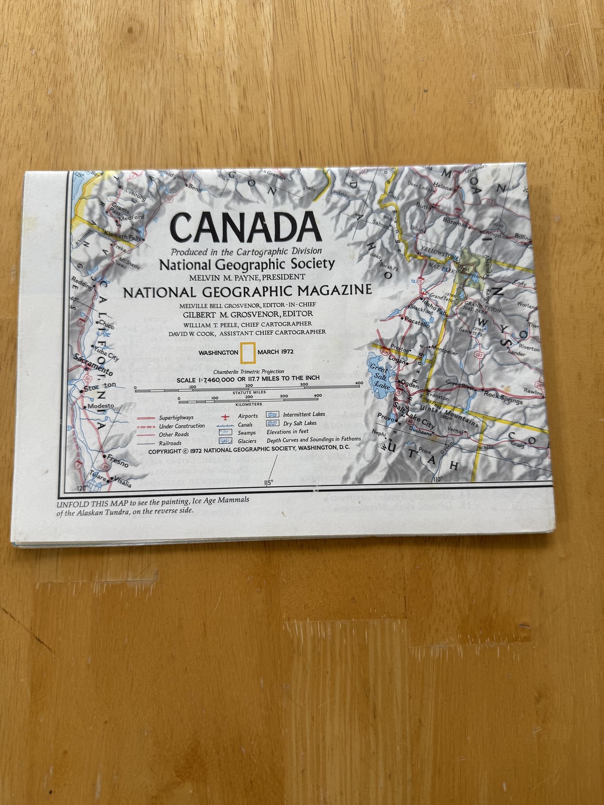 Vintage 1972 National Geographic Canada Map Poster Ice Age Mammals Folded