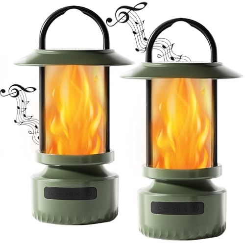  Outdoor Bluetooth Speakers with Flickering Flame, Portable 2 PACK Green