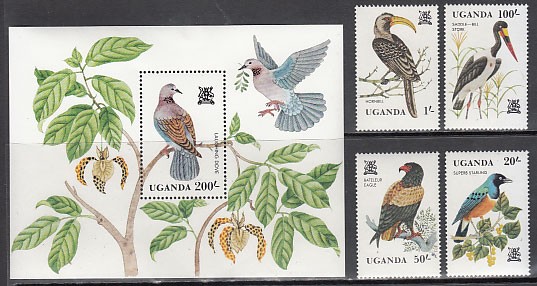 Uganda - Yvert Mail 290/3 + Hb 34 ** MNH Fauna Birds