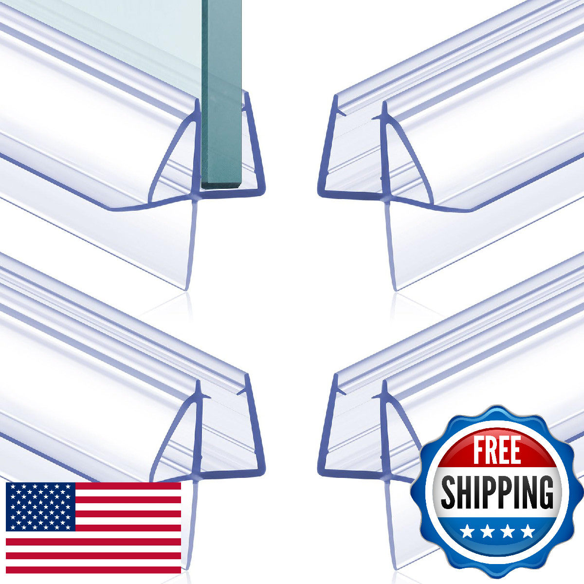 Frienda 4 Pcs Shower Door Bottom Seal 1/2" x 36' Clear PVC Glass Door Sweep Show
