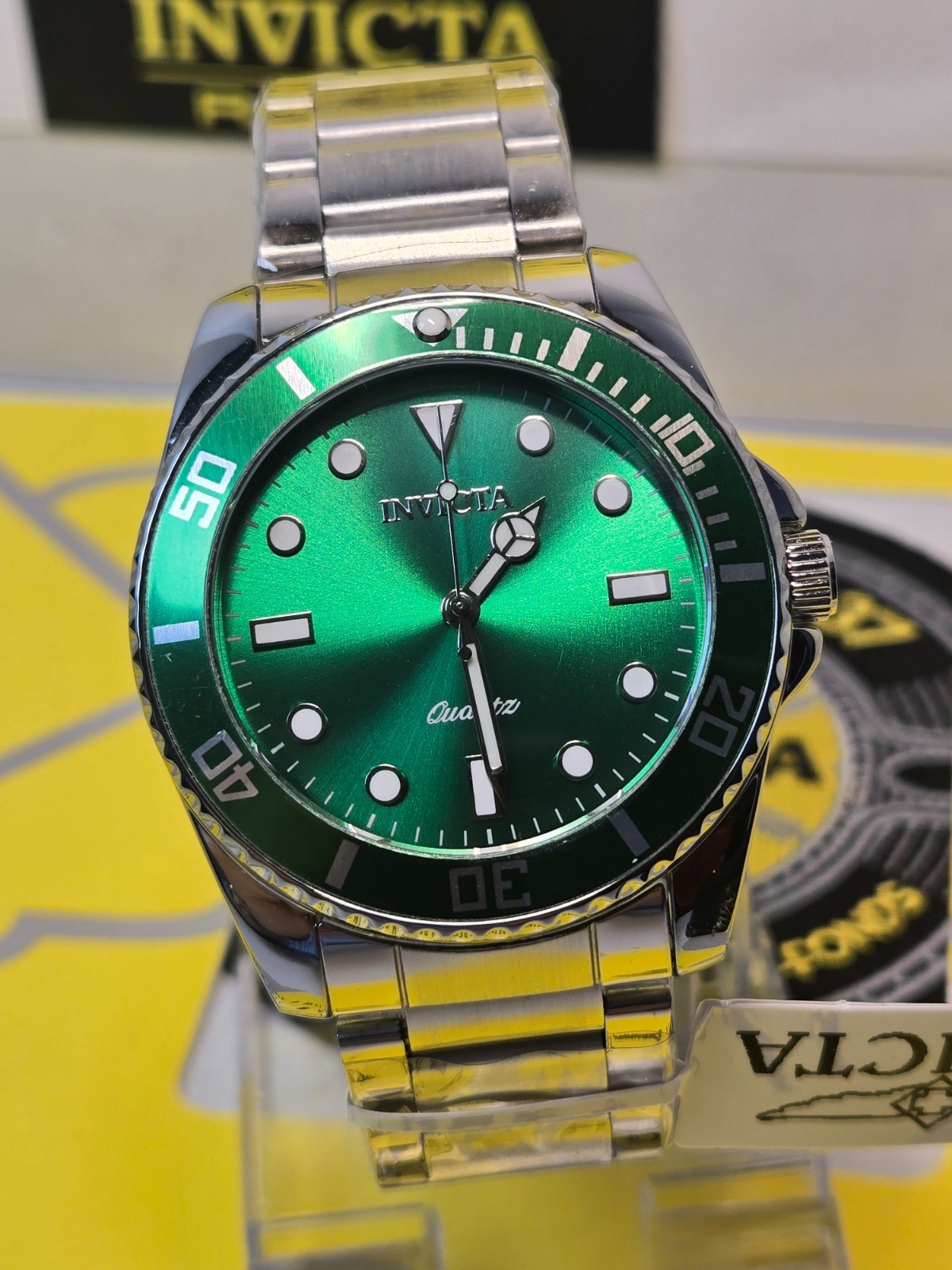 Invicta Pro Diver Mens Watch 42mm Steel  with Gold Bezel and Dial Stunning NEW!