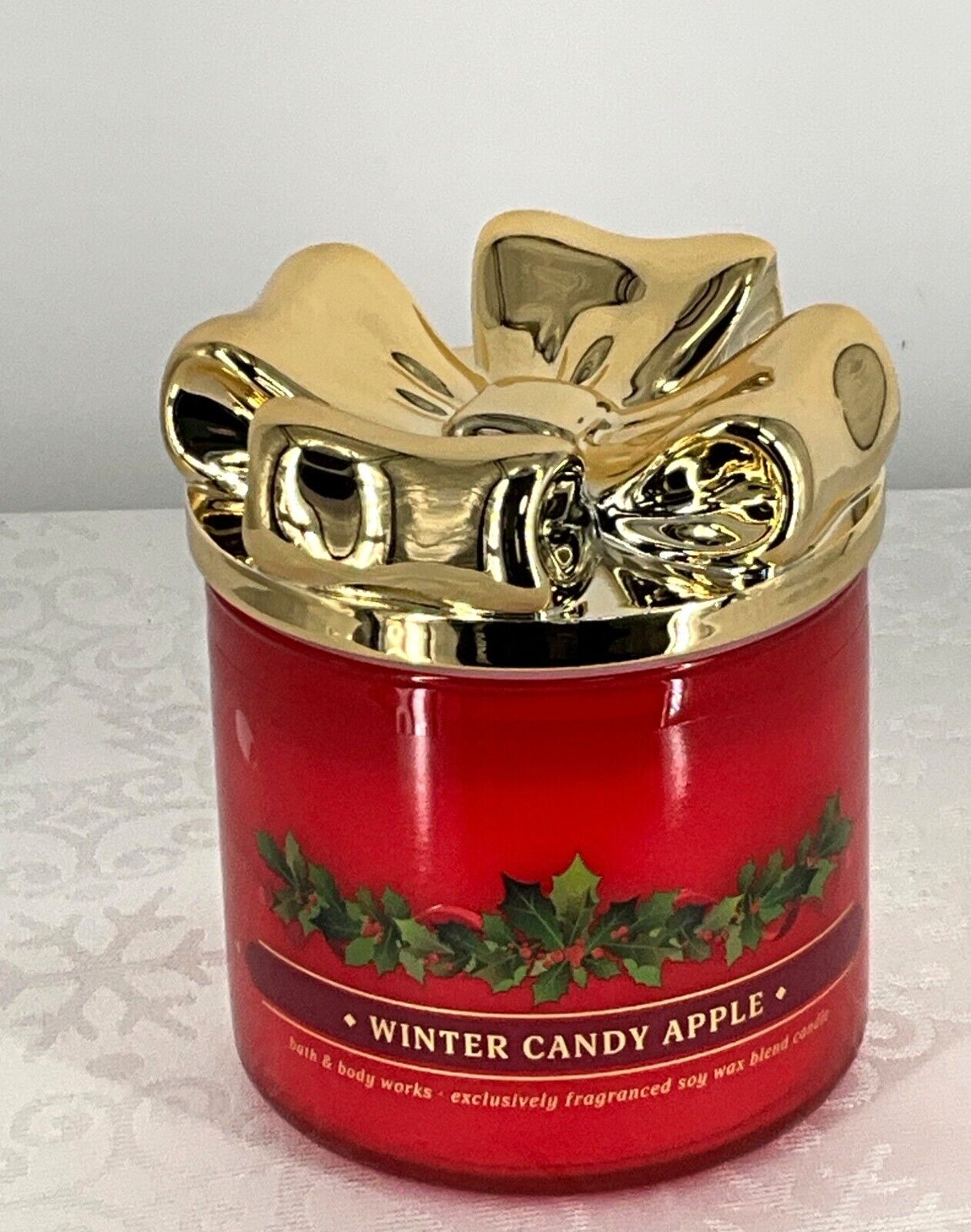 Bath & Body Works Winter Candy Apple 3-Wick Scented Candle 14.5 Oz Red With Gold