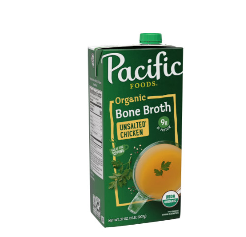 Pacific Foods Organic Unsalted Chicken Bone Broth, 32 oz Carton