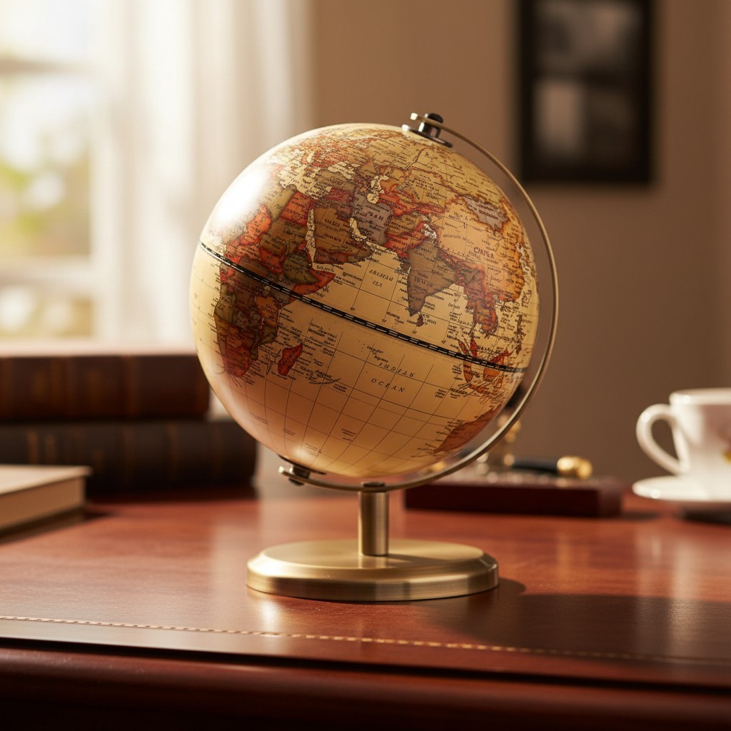 5.5-Inch Rotating Antique Globe - High-Quality English Map for Stylish Homes