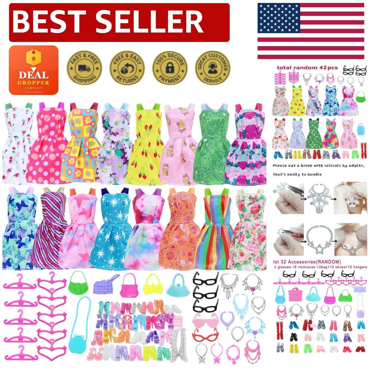 Fashion Doll Clothes Set with 10 Dresses & Accessories - Perfect Gift for Kids