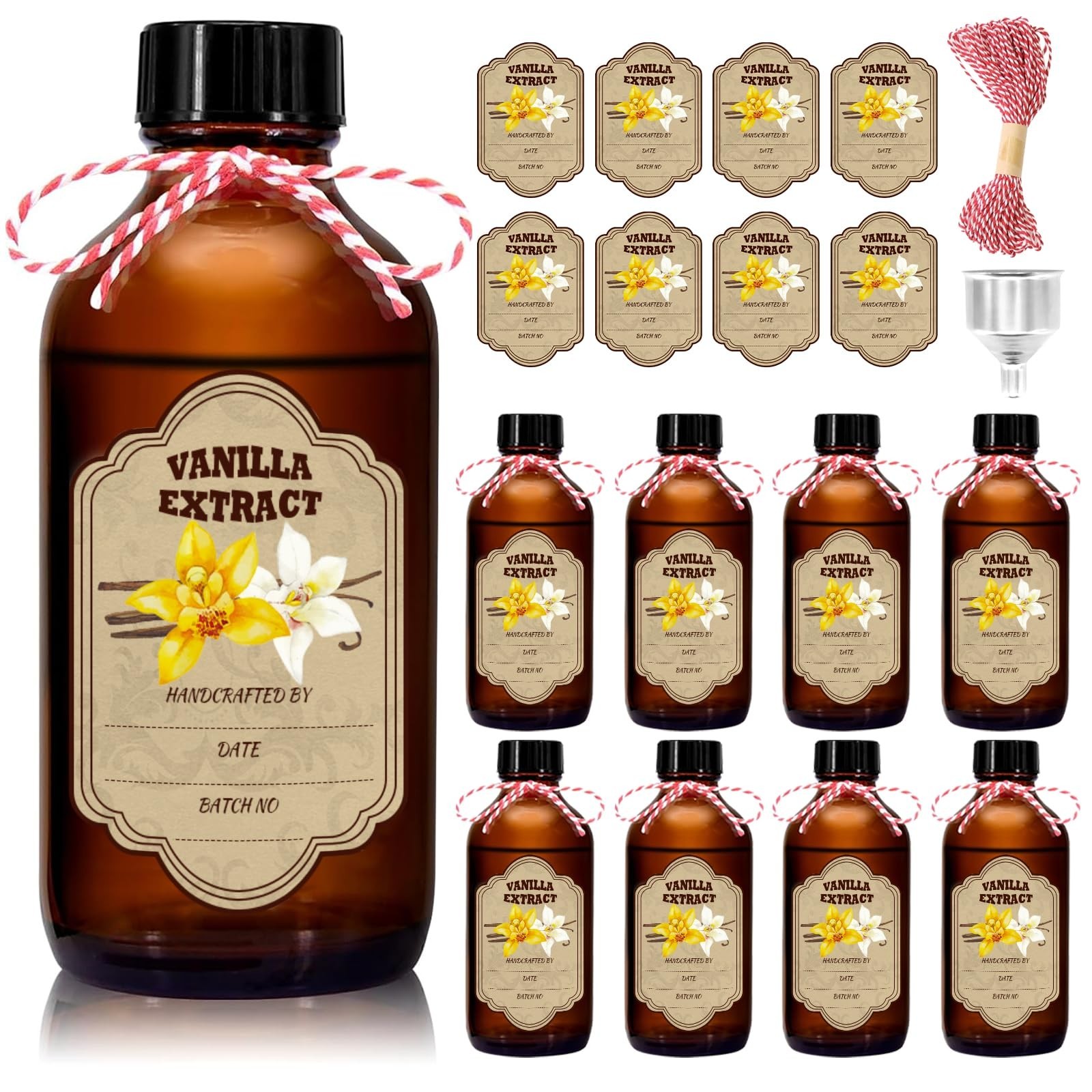 8 Pack Amber Glass Vanilla Extract Bottles with Lids, 8 PCS Vanilla Extract L...