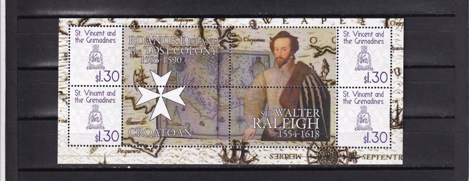 SA02 St Vincent & Grenadines 2009 Coat of Arms Walter Raleigh souvenir sheet