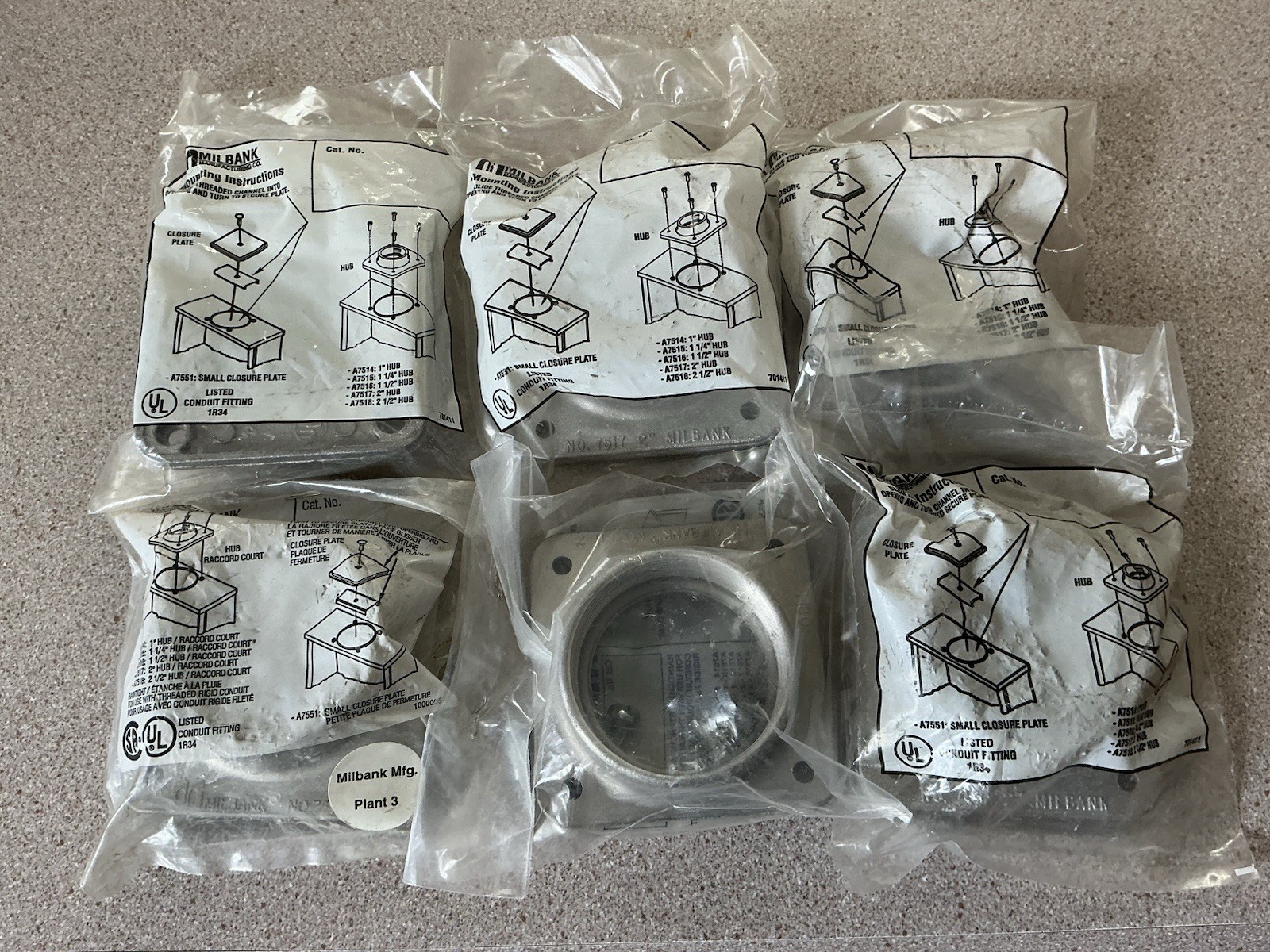 MILBANK METER SOCKET CONDUIT HUB NO. 7517 2”  LOT OF 6 NEW / UNOPENED