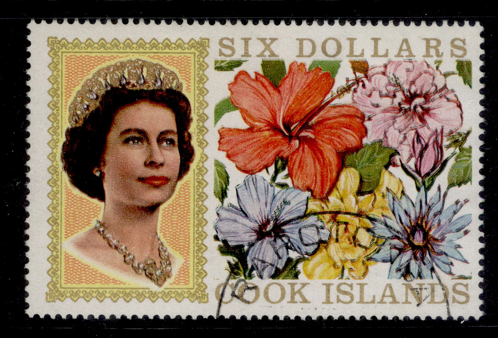 COOK ISLANDS QEII SG247A, $6, FINE USED.