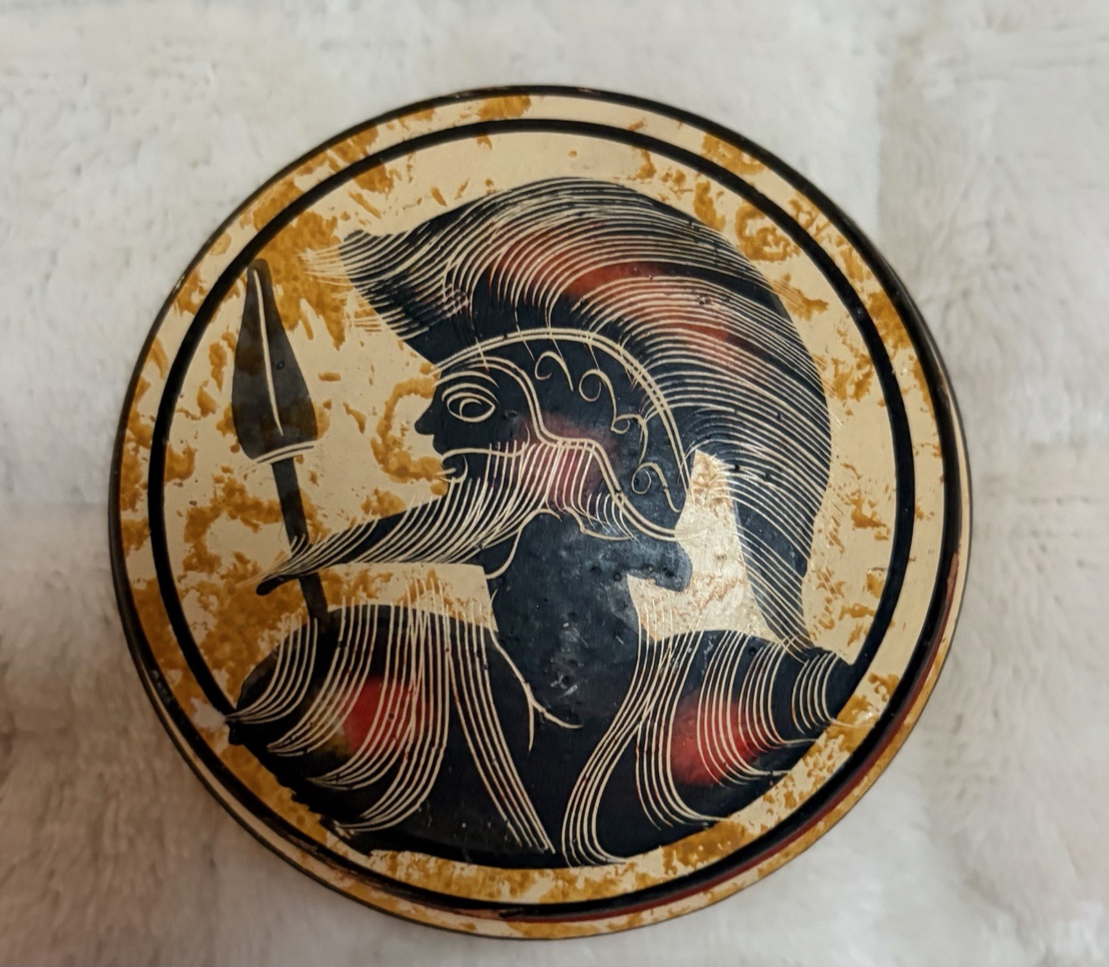 Handpainted Terracotta Ancient Greece Greek Warrier Trinket Ring 3" Dish