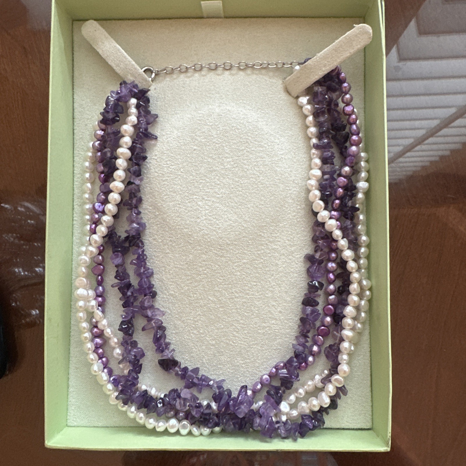 Ross Simons Amethyst Chip Fresh Water Pearl 5 Strand Necklace