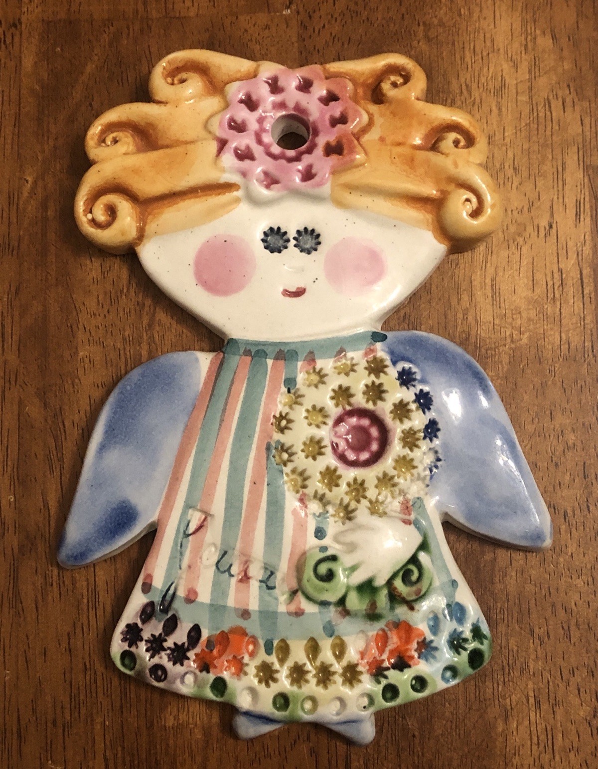 Angel Wall Hanging Plaque Folk Art Pottery Ceramic Italy Signed By Artist