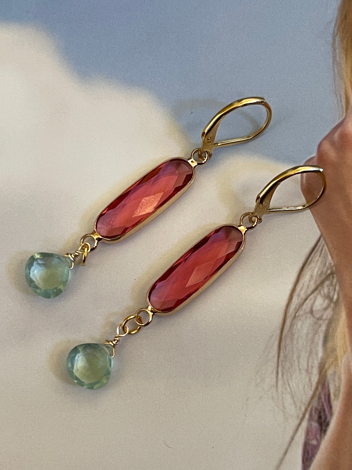SUNDANCE Artisan Crafted Raspberry Rubellite & Aquamarine Earrings: NWOB