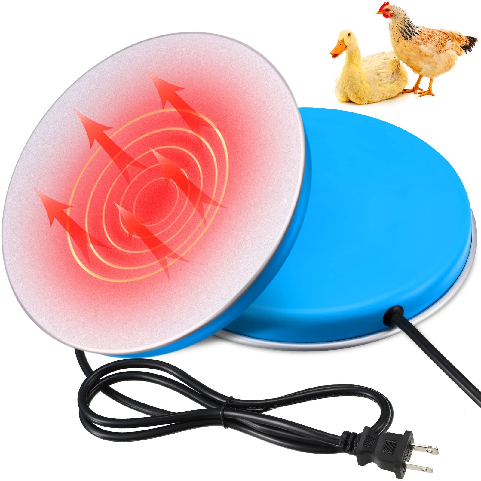 Heated Chicken Waterer Poultry Water Heater Large, 65W, Blue and silver 