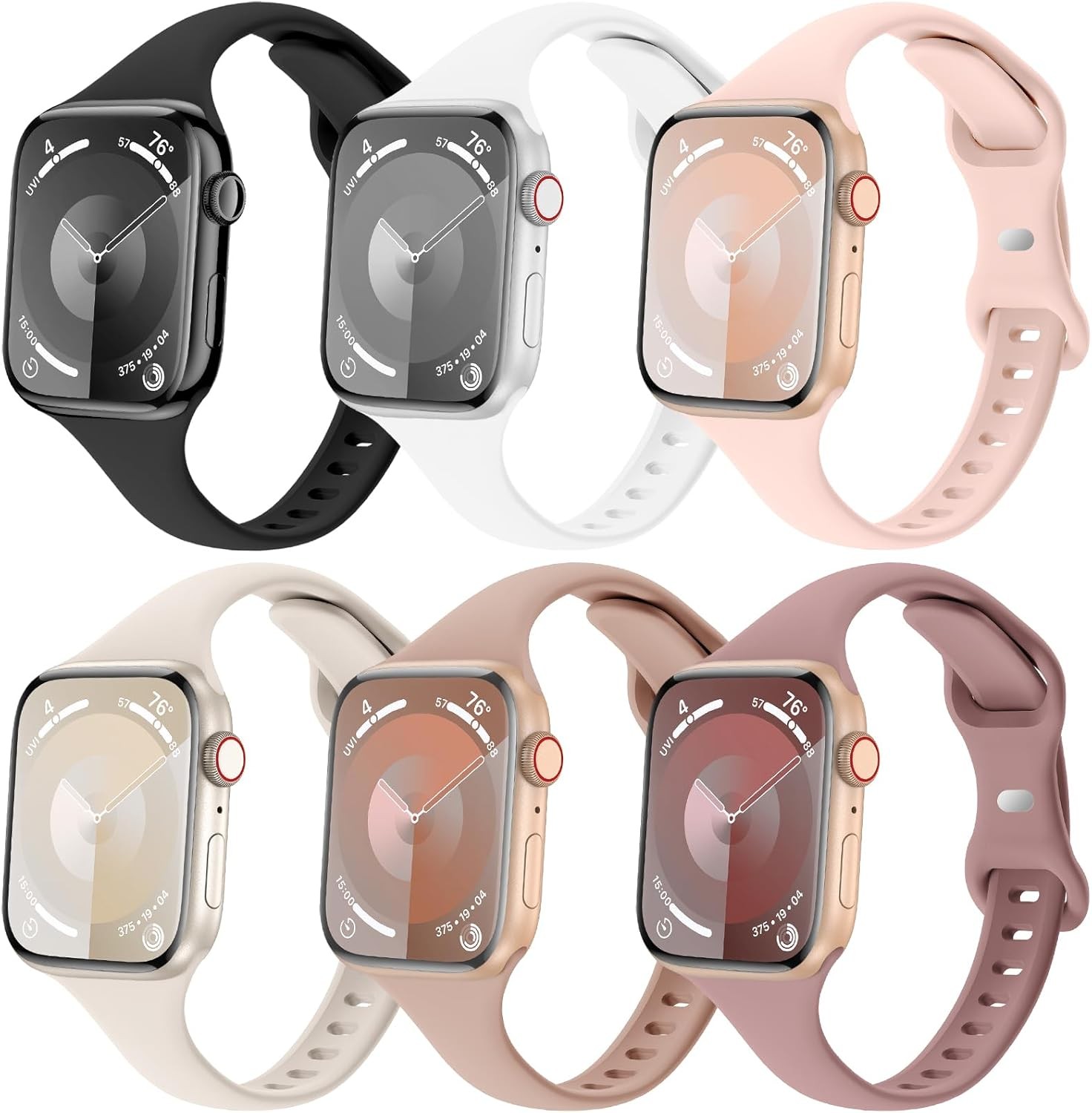 6 Pack Soft Silicone Strap Compatible with Apple Watch Series 10 38mm 40mm