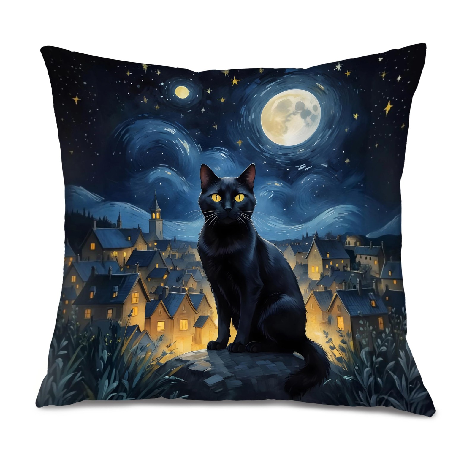 XUNLURY Starry Night Black Cat Pillow Covers 18" x (Pack of 1), Colour 03 