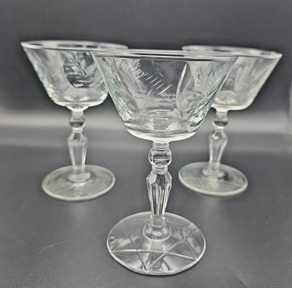 Set of 3 Vintage Libby Rock Sharpe-fern Champagne Tall Sherbert Glass Approx 5.5
