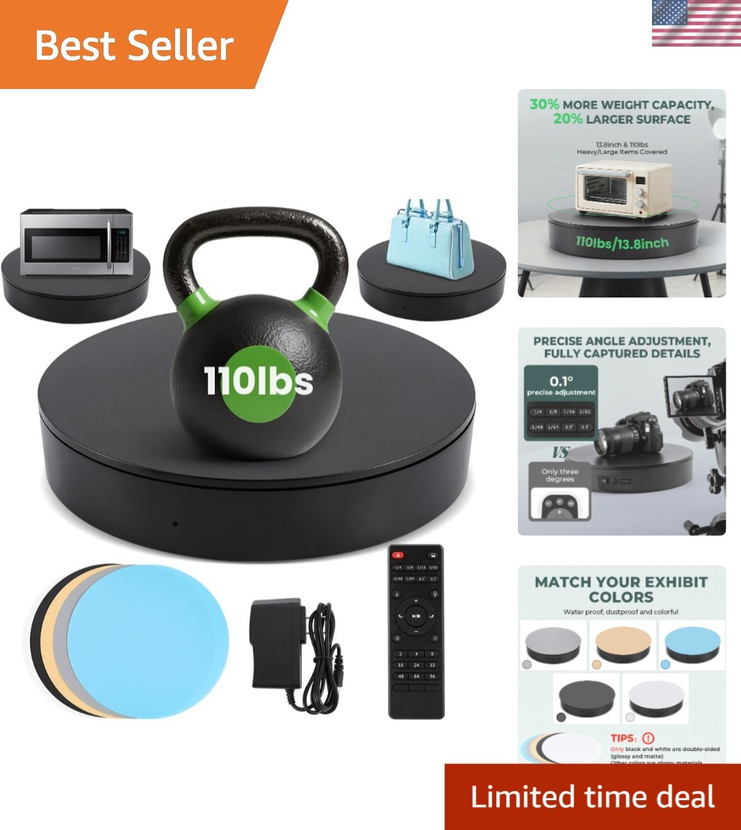 Versatile Motorized Rotating Display Stand - 13.7'' with 5 Backdrops Included