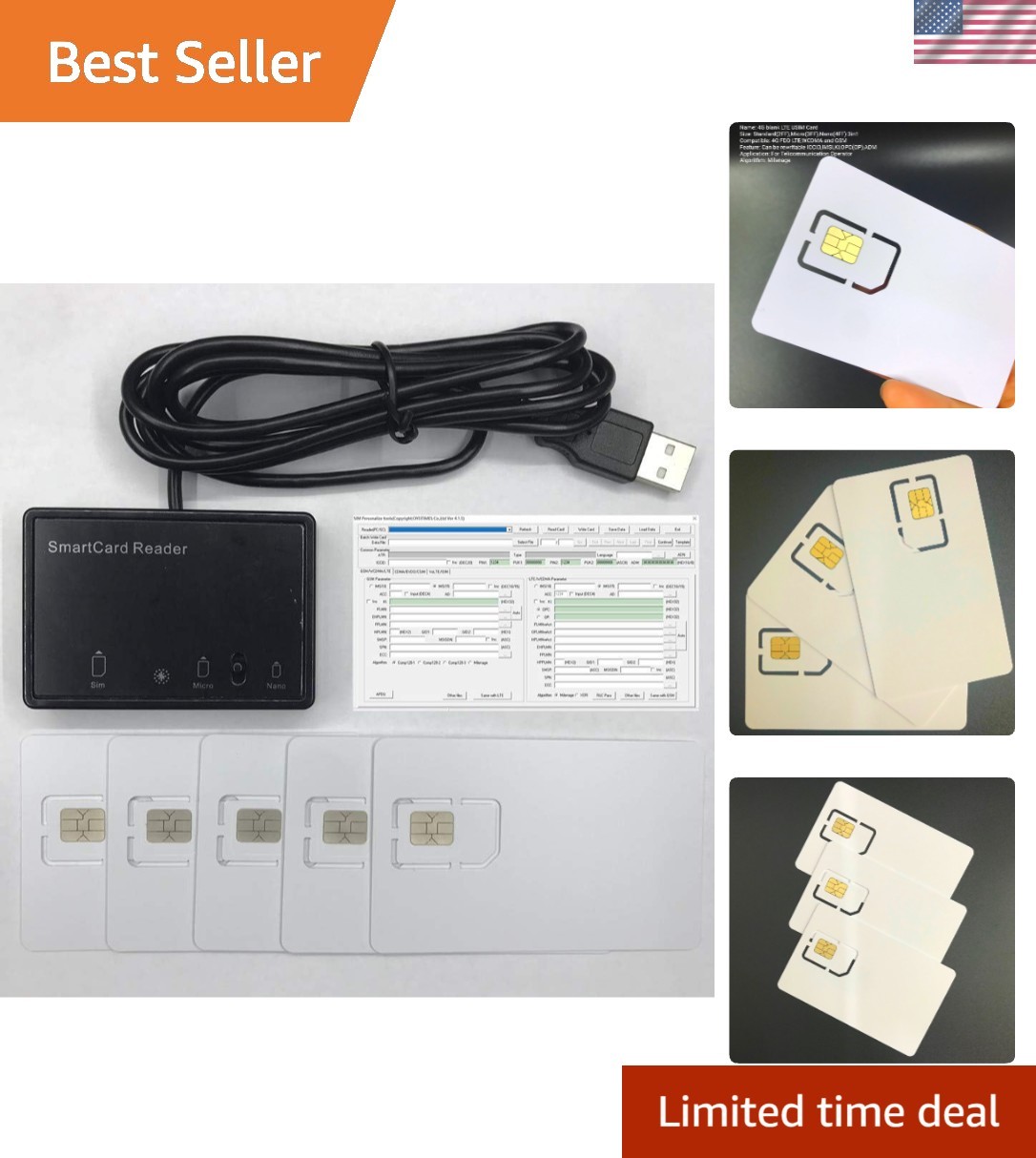 4G LTE SIM Card Programmer with 5 Blank USIM Cards & Personalize Tools Included