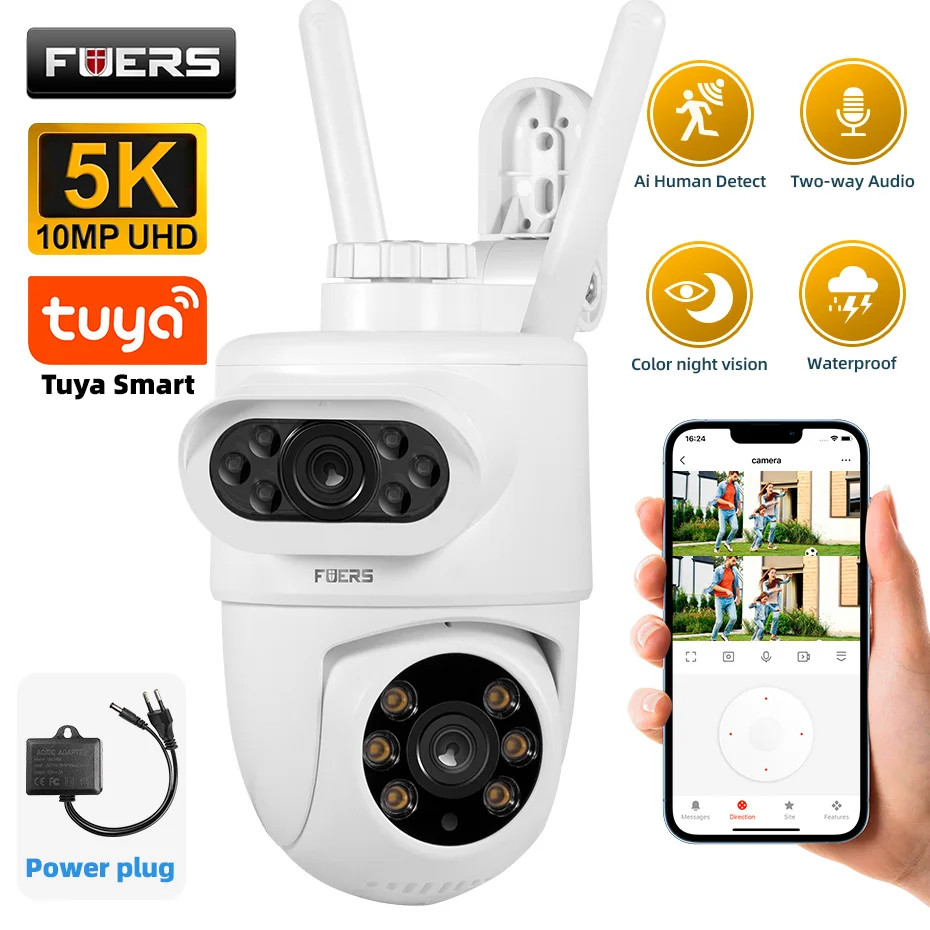 5K 10MP Dual Lens IP Camera Tuya Smart Outdoor Home Security Auto Tracking Human