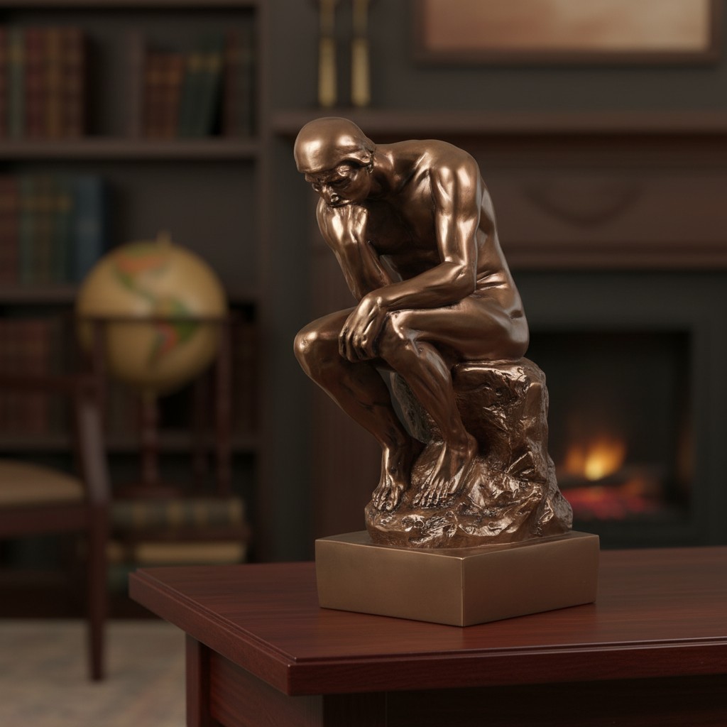 Cold Cast Bronze Thinker Statue - 12-Inch Museum Quality Decor Piece