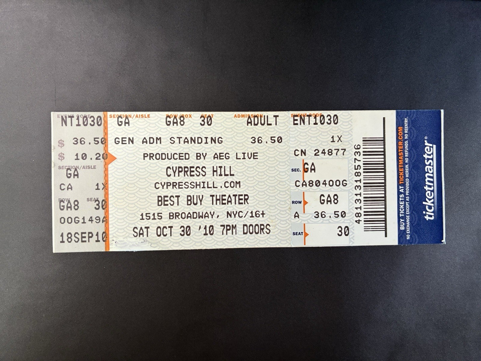 ❗️CYPRESS HILL❗️Concert Ticket Best Buy Theater Oct 30 2010