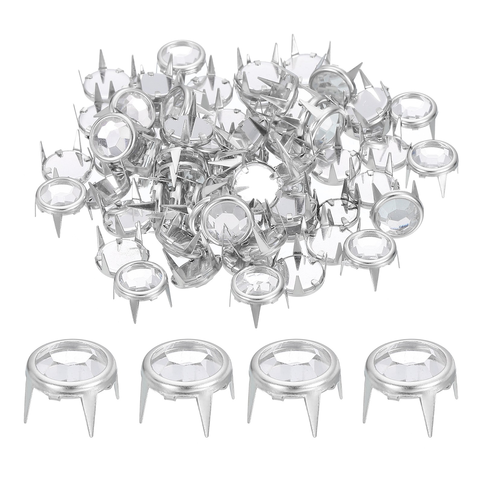 60 Pcs Rhinestone Studs, 10mm Round Rivets Claw Beads Nailhead, Gold/White