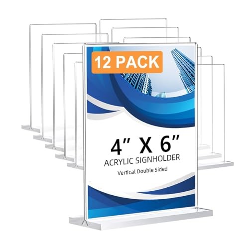 12-Pack 4x6 Double-Sided Clear Acrylic Sign Holder Stands for Table Display