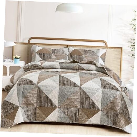  Quilt Queen Size 3 Pieces Patchwork Bedspread Bedding for Queen 90“×96” Brown