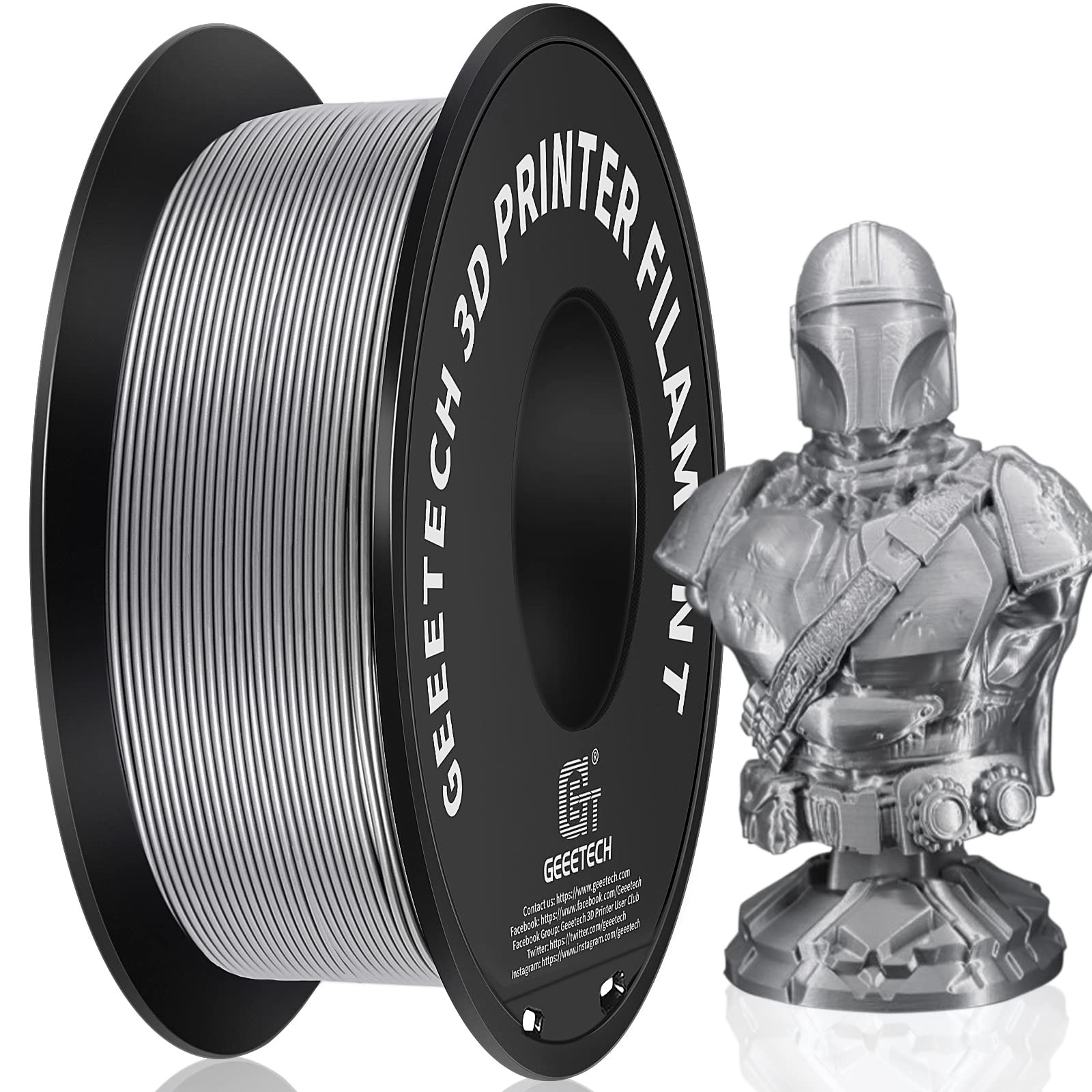 Geeetech Silver Filament, PLA Filament 1.75mm 1kg Spool PLA, New 