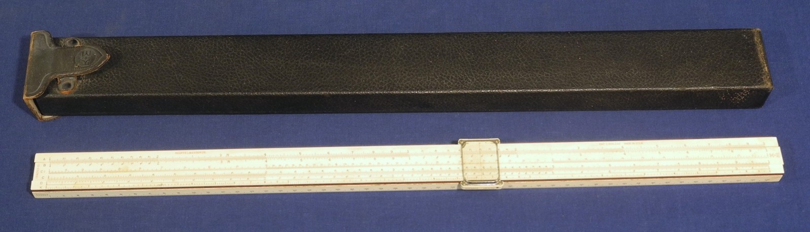 Vtg 20" Keuffel + Esser N4053-5 Polyphase Slide Rule w/ Wood Base + Leather Case