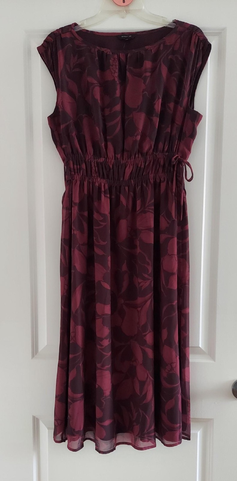 Banana Republic pink floral side-tie midi-length dress, size S.
